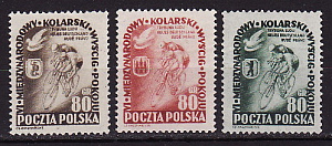 Польша, 1953, Велогонка Мира, Велоспорт, 3 марки След наклейки.